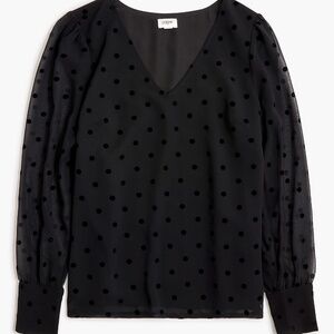 J. Crew Factory Chiffon Dotted Top - Black, L